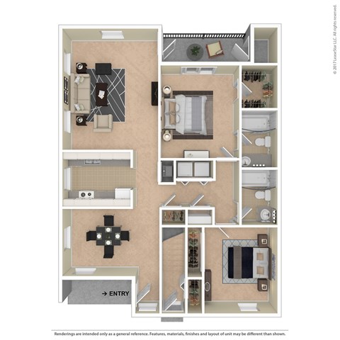 Floor plan for 2 beds, 2 baths, 1070 sqft